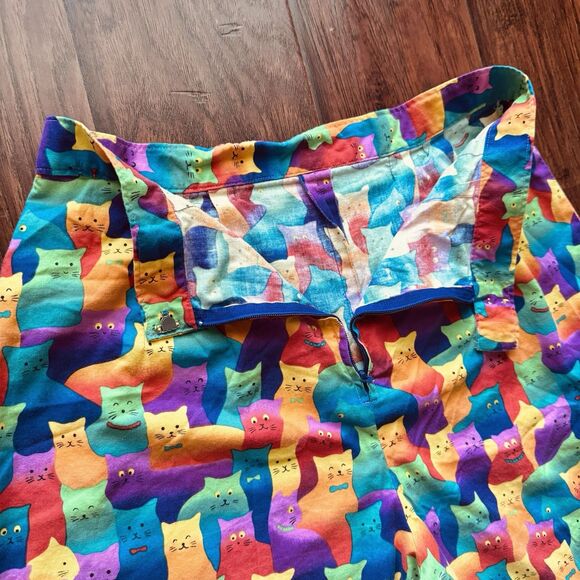 Handmade Rainbow Cat Print Womens Jorts Colorful Festival Pride Waist 29” Size 6 - Picture 7 of 16